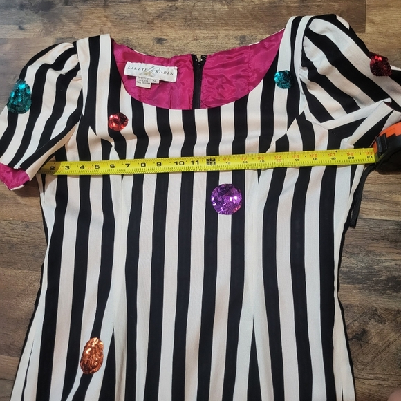 Vintage 70's/80's Lillie Rubin Designer Black and White Sequined Ruffle Dress 14 - Picture 6 of 9